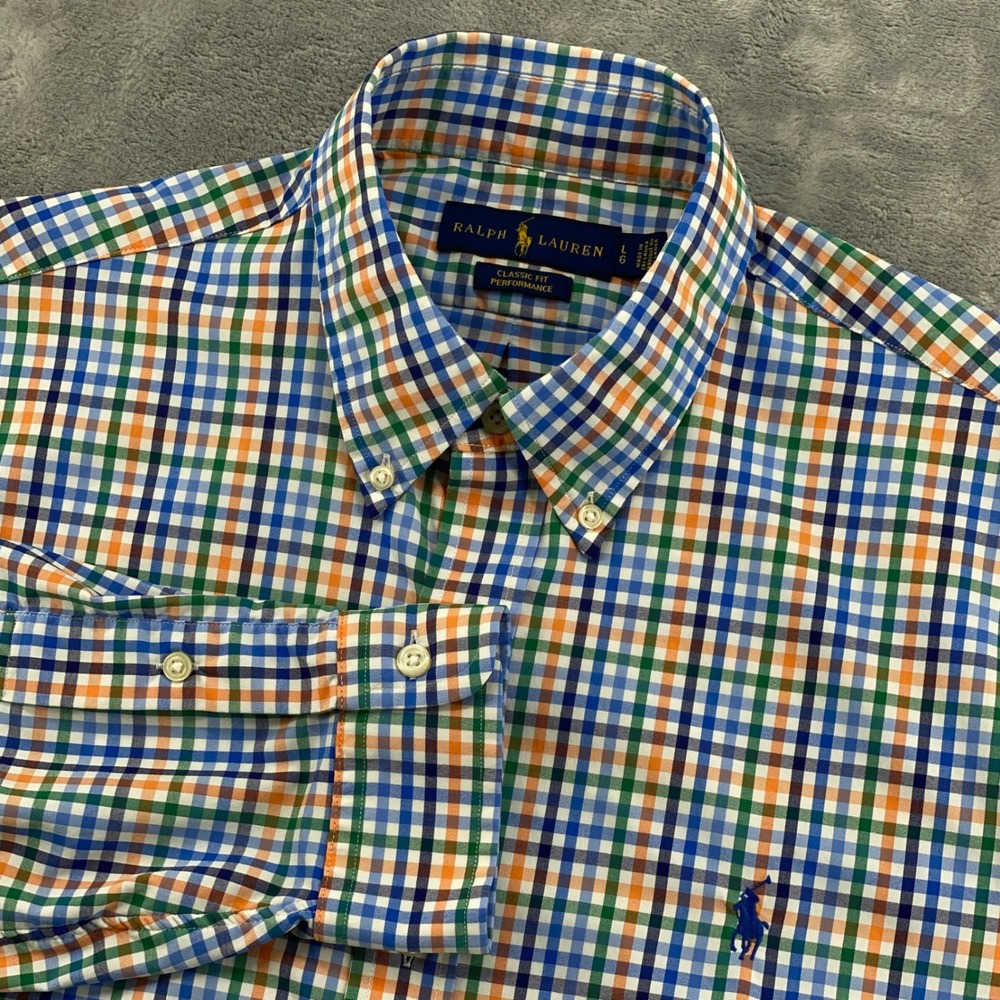 Ralph Lauren Performance Classic Fit Mens Large Plaid Button Down Shirt Stretch